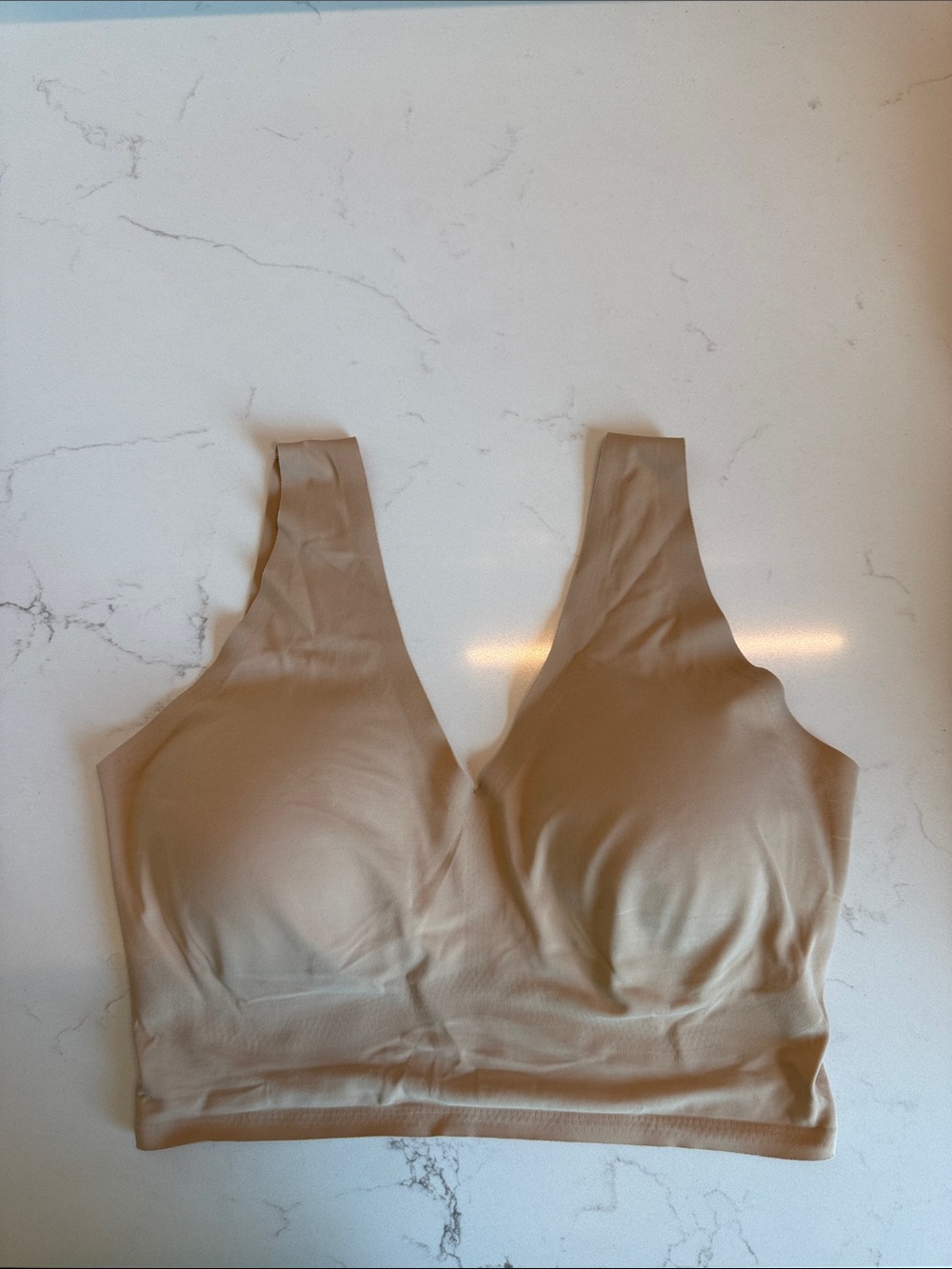 True & Co. Seamless V-Neck Sleep Bra in Beige